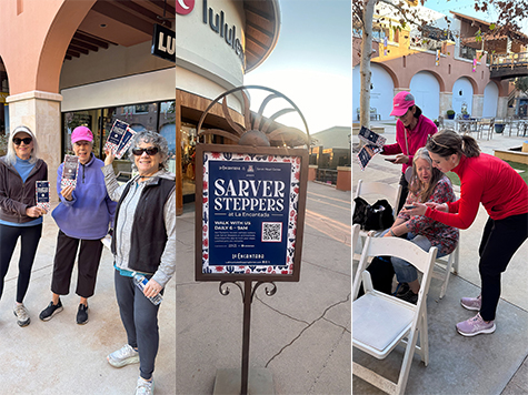 [Promotional logo for the new Sarver Steppers walking club at La Encantada Shopping Center in Tucson]