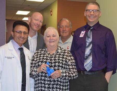 Congenital Heart Patient Patricia Fickett surrounded by her miracle workers: Dr. Raj Janardhanan, Dr. Franz Rischard, her husband Chuck Fickett, and Dr. Michael Seckeler