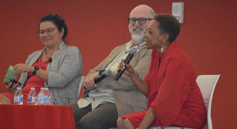 Dr. Nancy Sweitzer (left) moderated the Diabetes/Heart Disease Lunch and Learn panel with David Marrero and Linda Dingle.